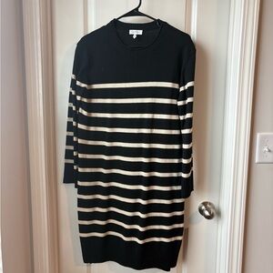 Jessica Simpson Black and Cream Striped Long Sleeve Dress